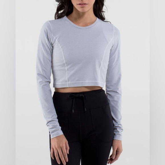 LULULEMON cozy crop top Wee Stripe White Ambient Grey / White long sleeve - Picture 1 of 9